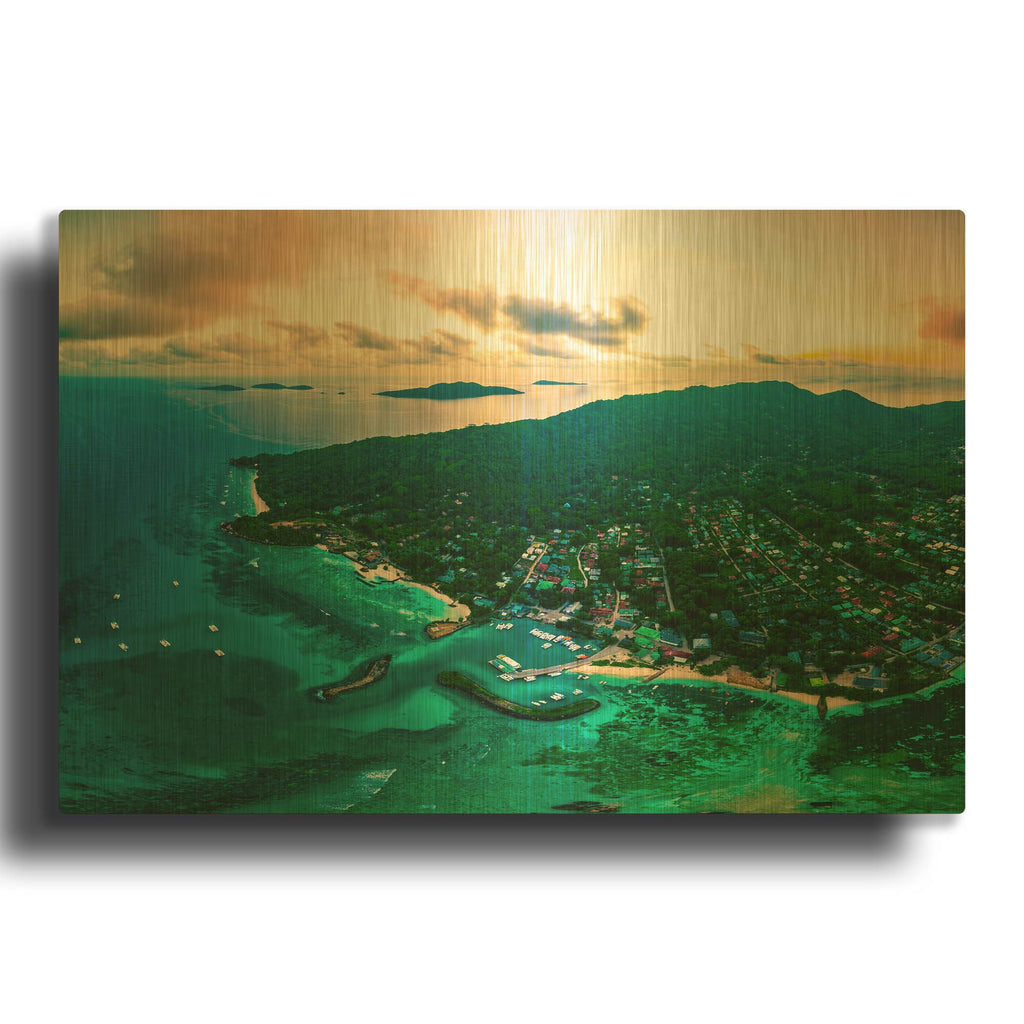 'La Digue 3 Crop' By AKG Gold Metal Wall Art