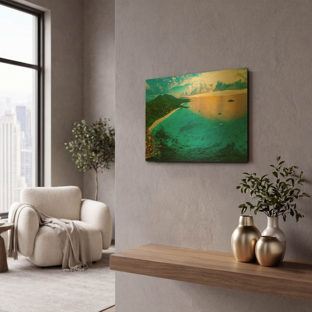'LaDigue 2 Crop' By AKG Gold Metal Wall Art