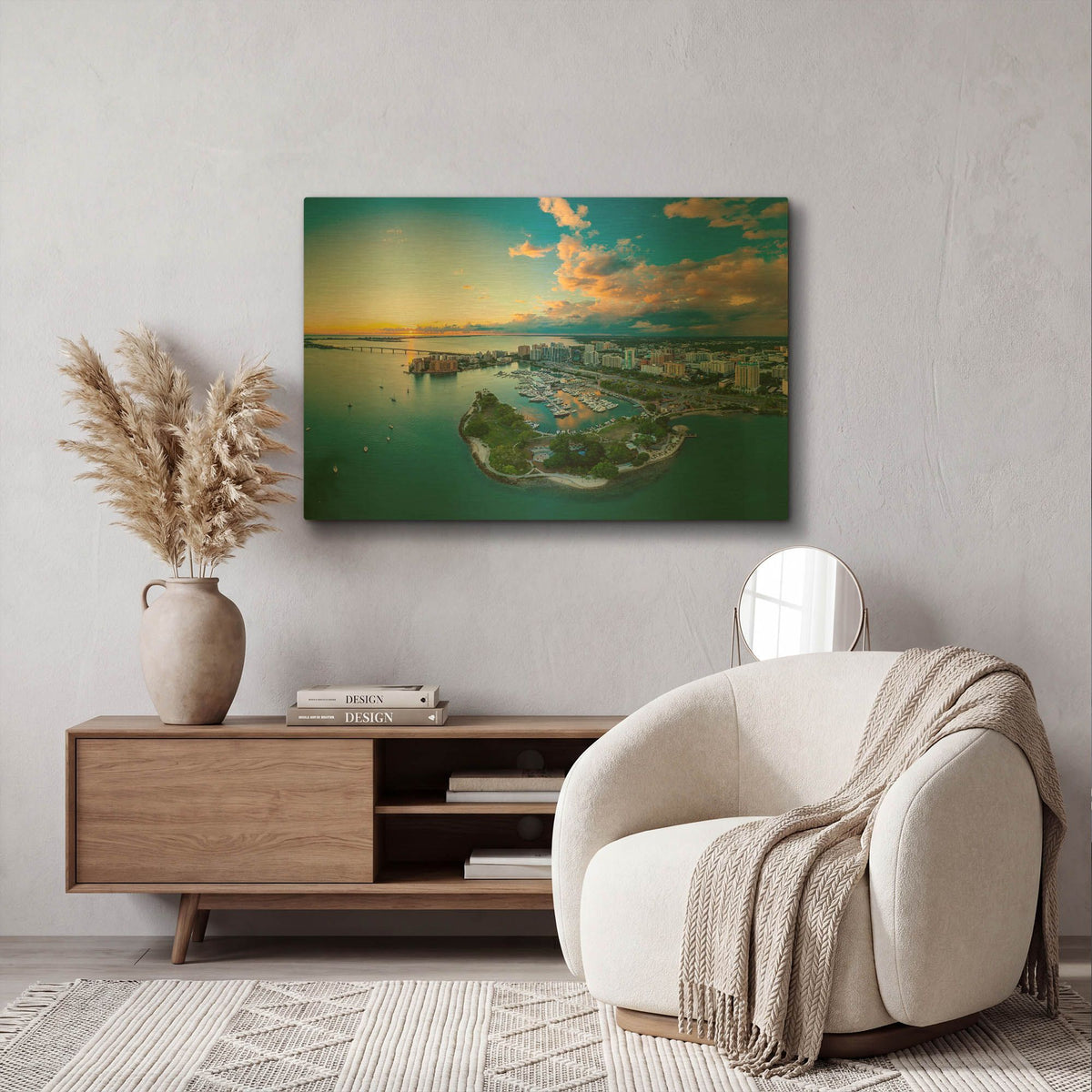 'Sarasota Sunset 2 Crop' By AKG Gold Metal Wall Art
