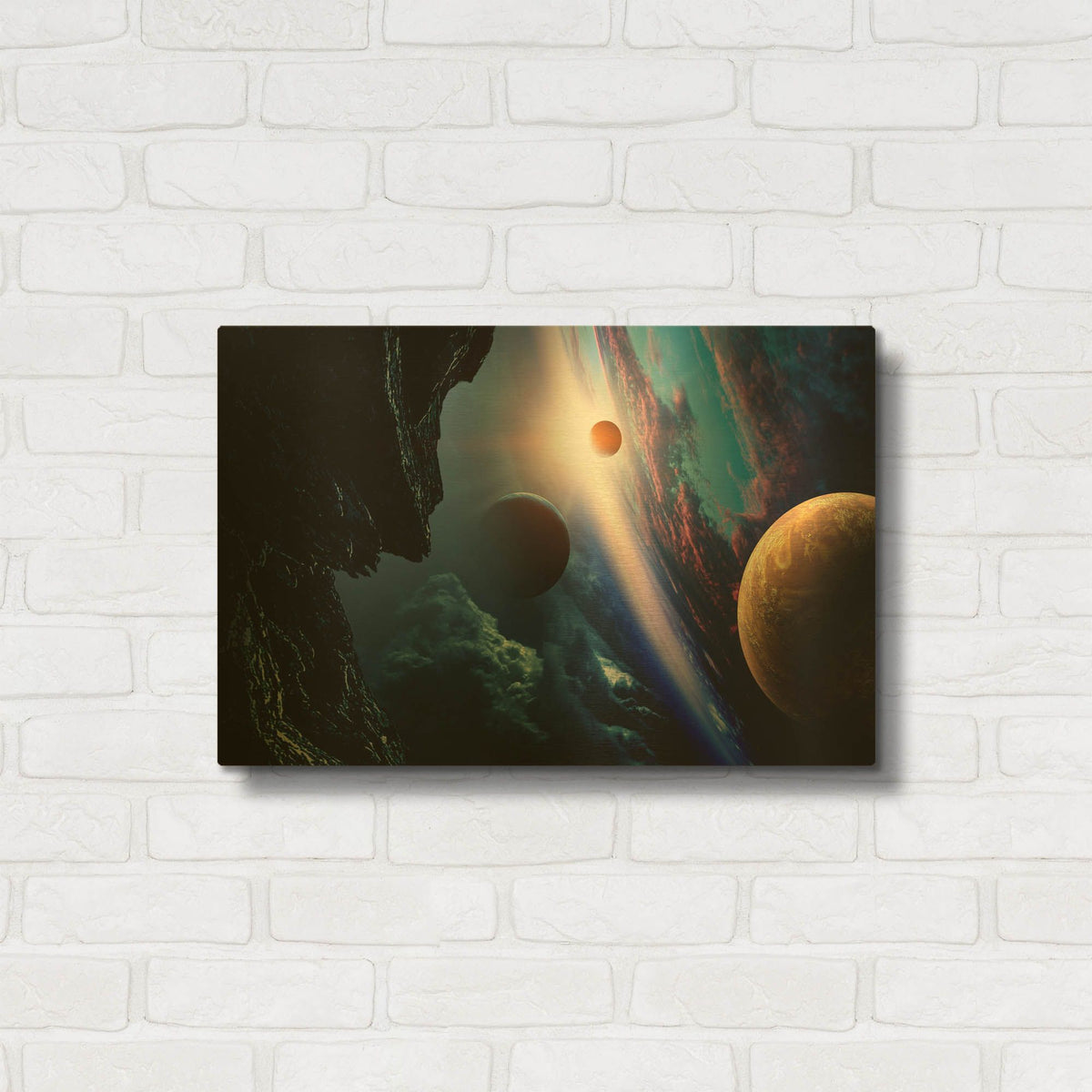 'Space With Planets' By AKG Gold Metal Wall Art