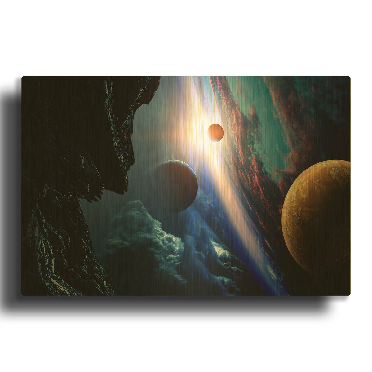 'Space With Planets' By AKG Gold Metal Wall Art
