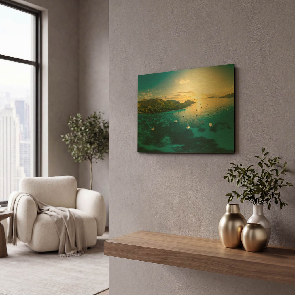 'Seychelles Dreams Crop' By AKG Gold Metal Wall Art