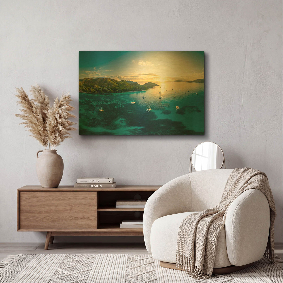 'Seychelles Dreams Crop' By AKG Gold Metal Wall Art