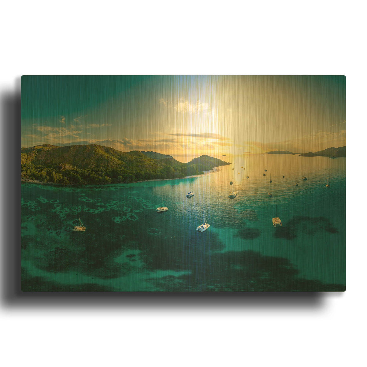 'Seychelles Dreams Crop' By AKG Gold Metal Wall Art