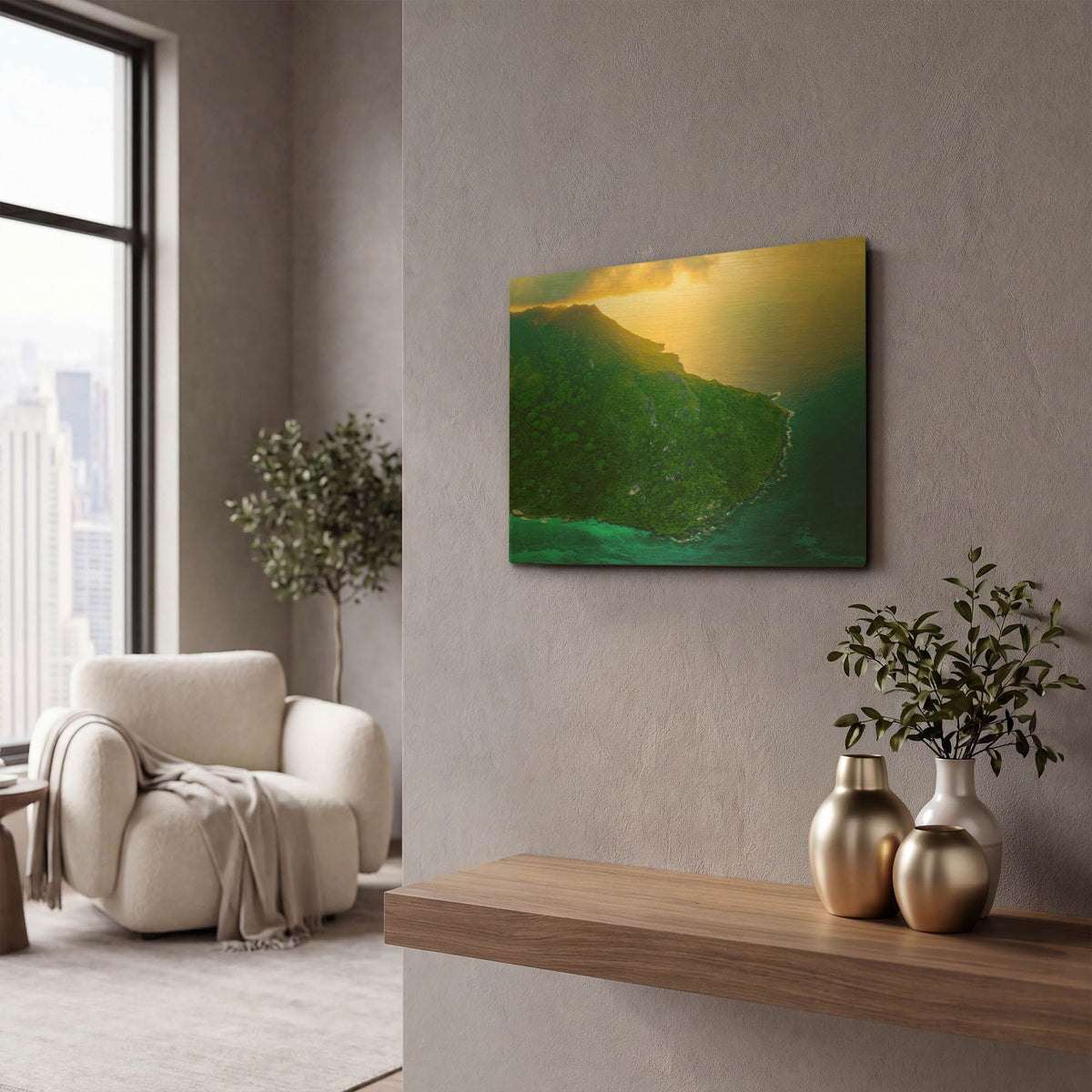 'Green Seychelles Crop' By AKG Gold Metal Wall Art