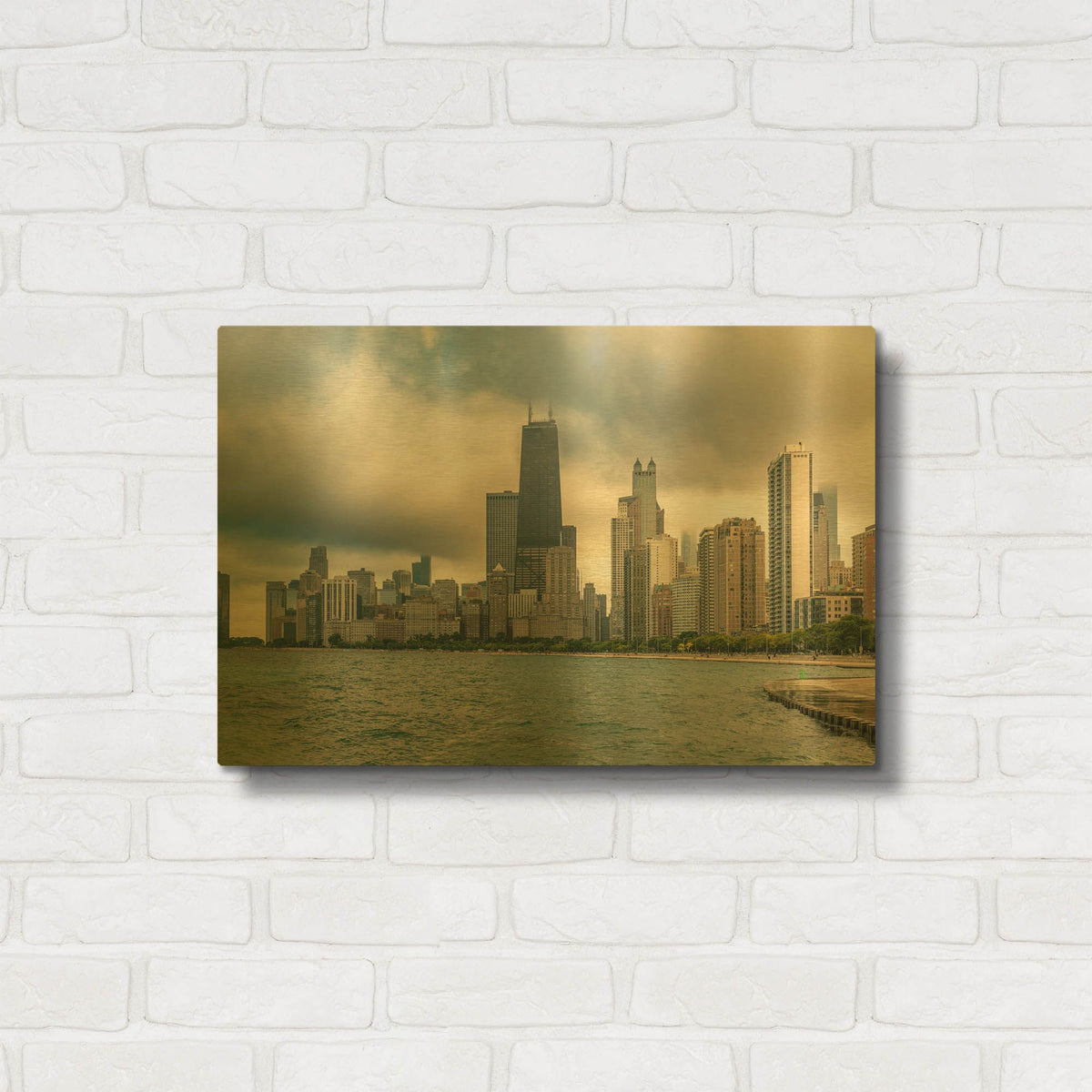 'Cloudy Chicago Crop' By AKG Gold Metal Wall Art