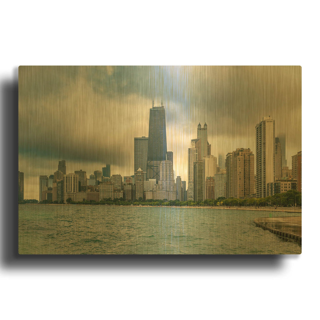 'Cloudy Chicago Crop' By AKG Gold Metal Wall Art