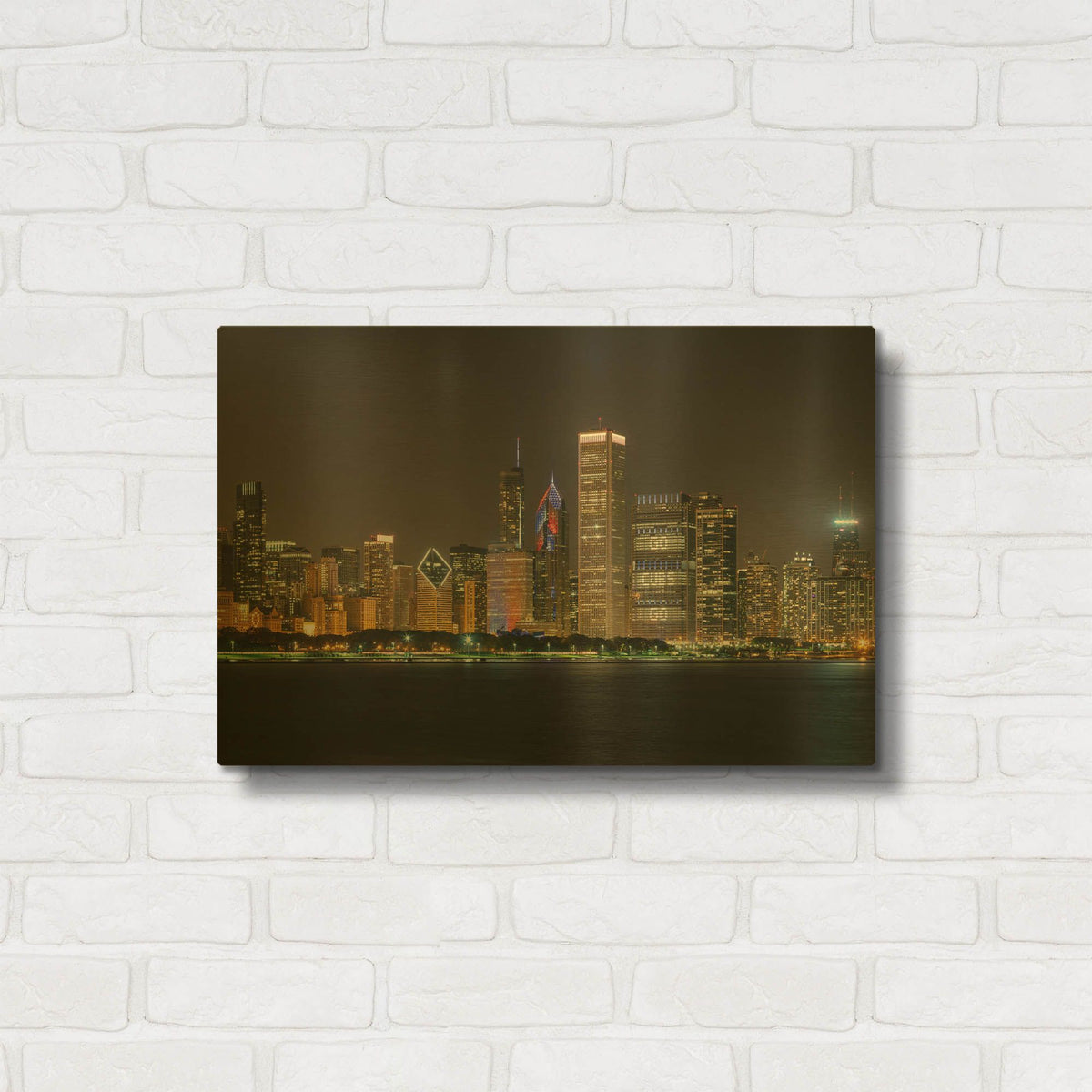'Chicago Cityscape Baseball Crop' By AKG Gold Metal Wall Art