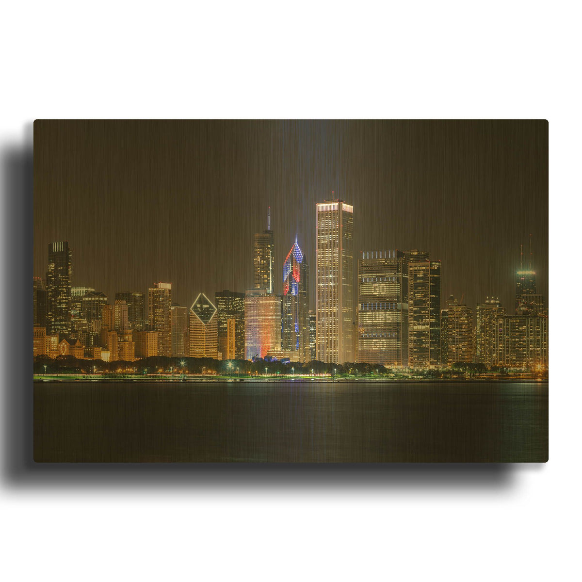 'Chicago Cityscape Baseball Crop' By AKG Gold Metal Wall Art