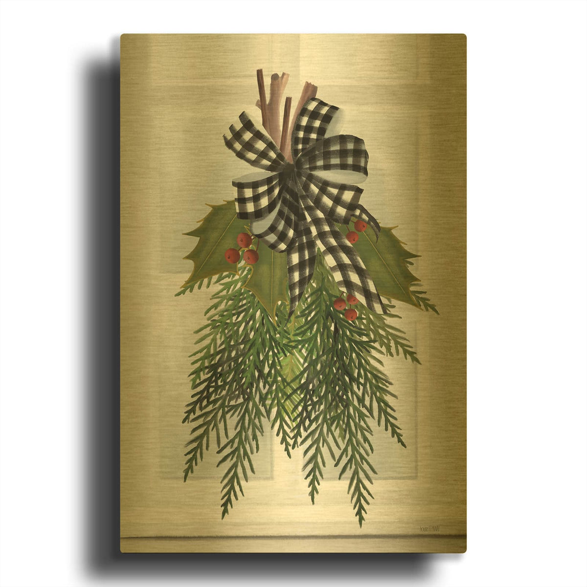 'Holly Christmas Swag' By House Fenway Gold Metal Wall Art