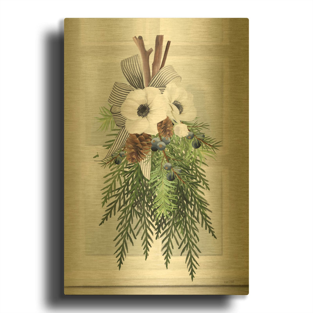 'Juniper Christmas Swag' By House Fenway Gold Metal Wall Art