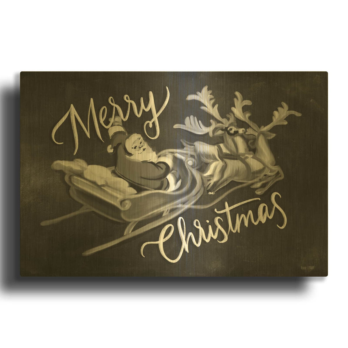 'Merry Christmas Santa & Sleigh' By House Fenway Gold Metal Wall Art