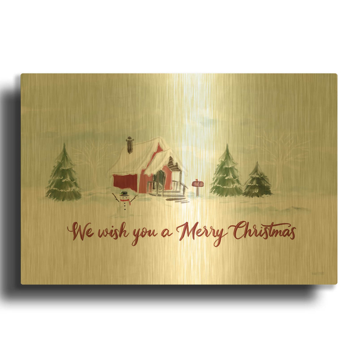 'Snowy Christmas House' By House Fenway Gold Metal Wall Art