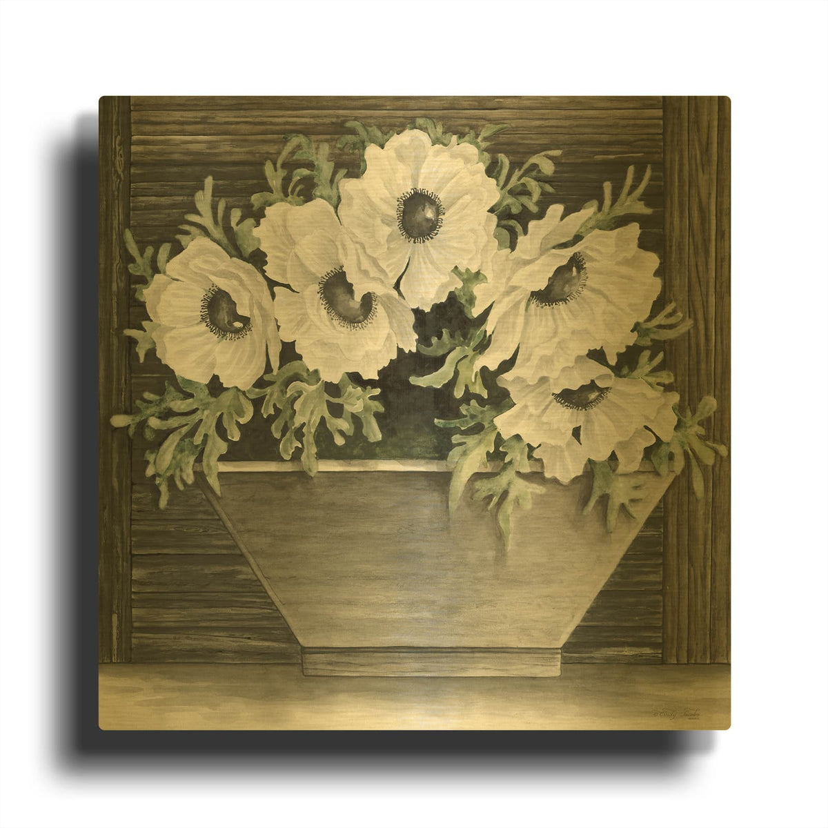 'Poppies Planter' By Cindy Jacobs Gold Metal Wall Art