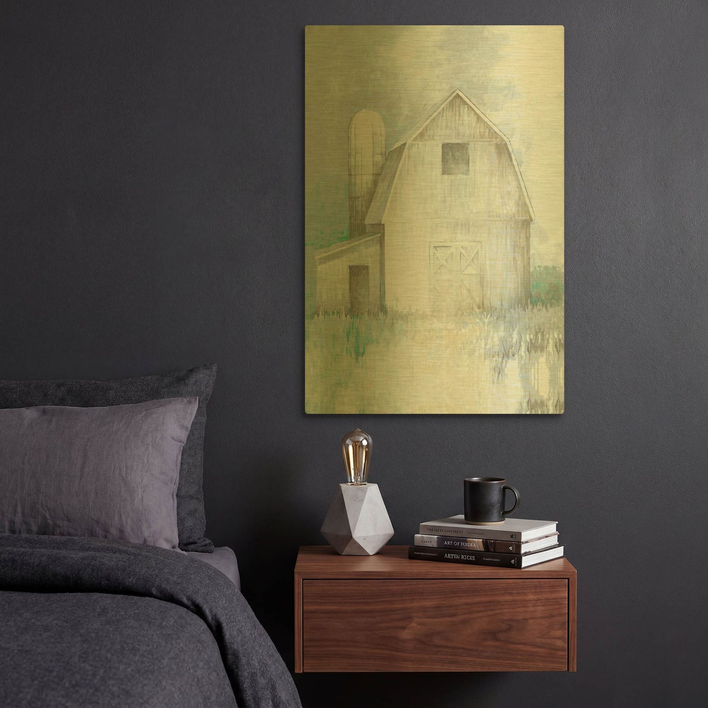 'Country Barn And Silo' By White Ladder Gold Metal Wall Art