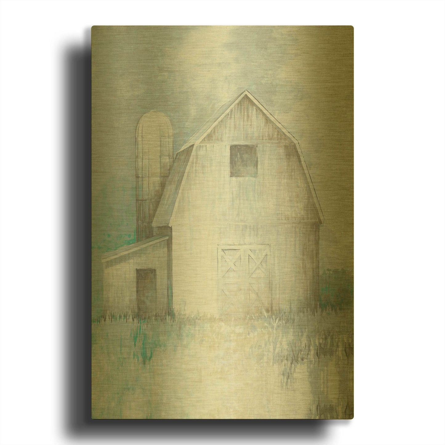 'Country Barn And Silo' By White Ladder Gold Metal Wall Art