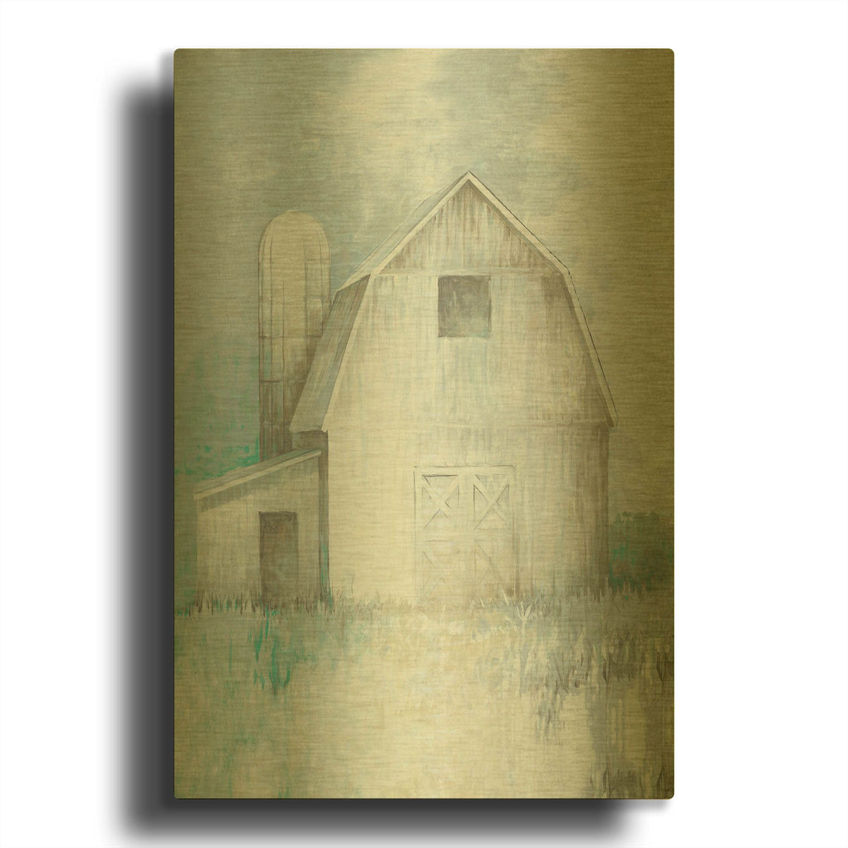 'Country Barn And Silo' By White Ladder Gold Metal Wall Art