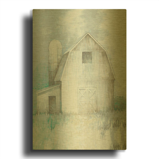 'Country Barn And Silo' By White Ladder Gold Metal Wall Art