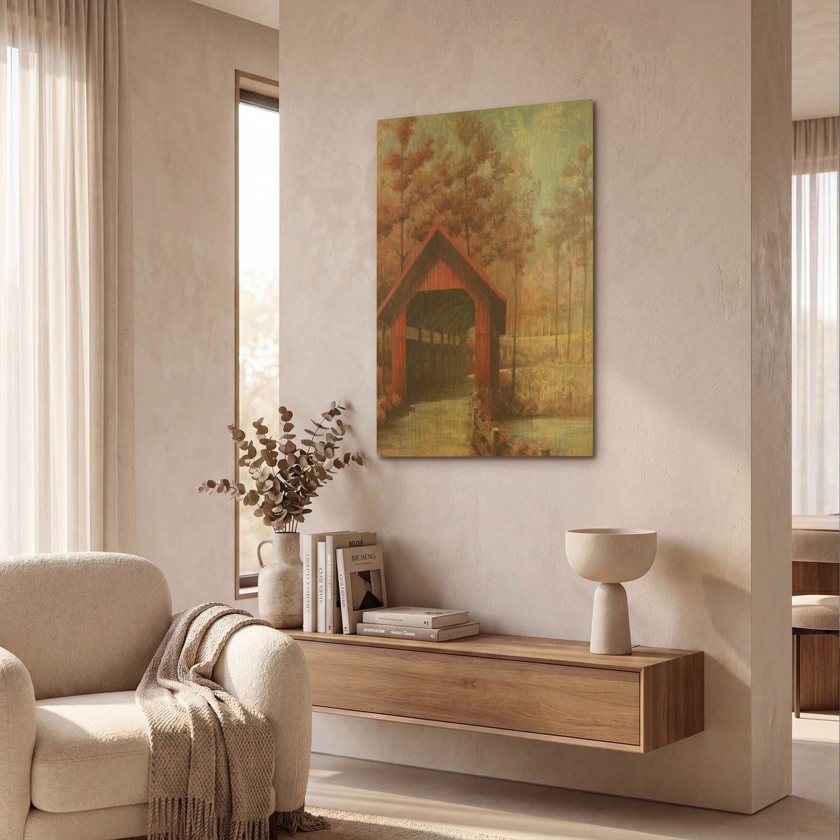 'Covered Bridge' By White Ladder Gold Metal Wall Art