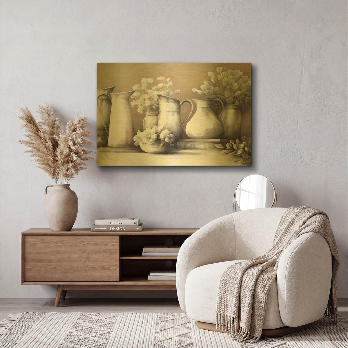 'Neutral Still Life' By White Ladder Gold Metal Wall Art