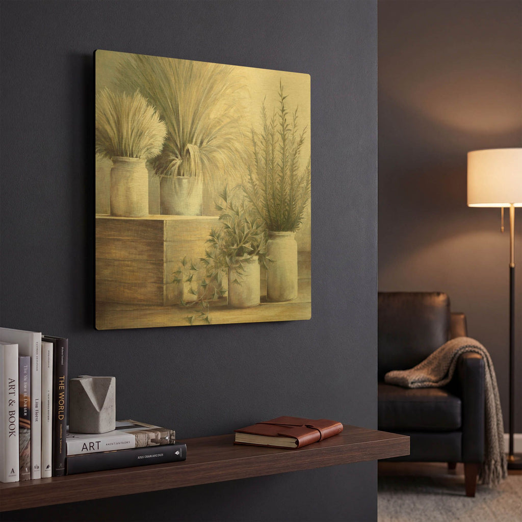 'Pretty Plants On Display' By White Ladder Gold Metal Wall Art