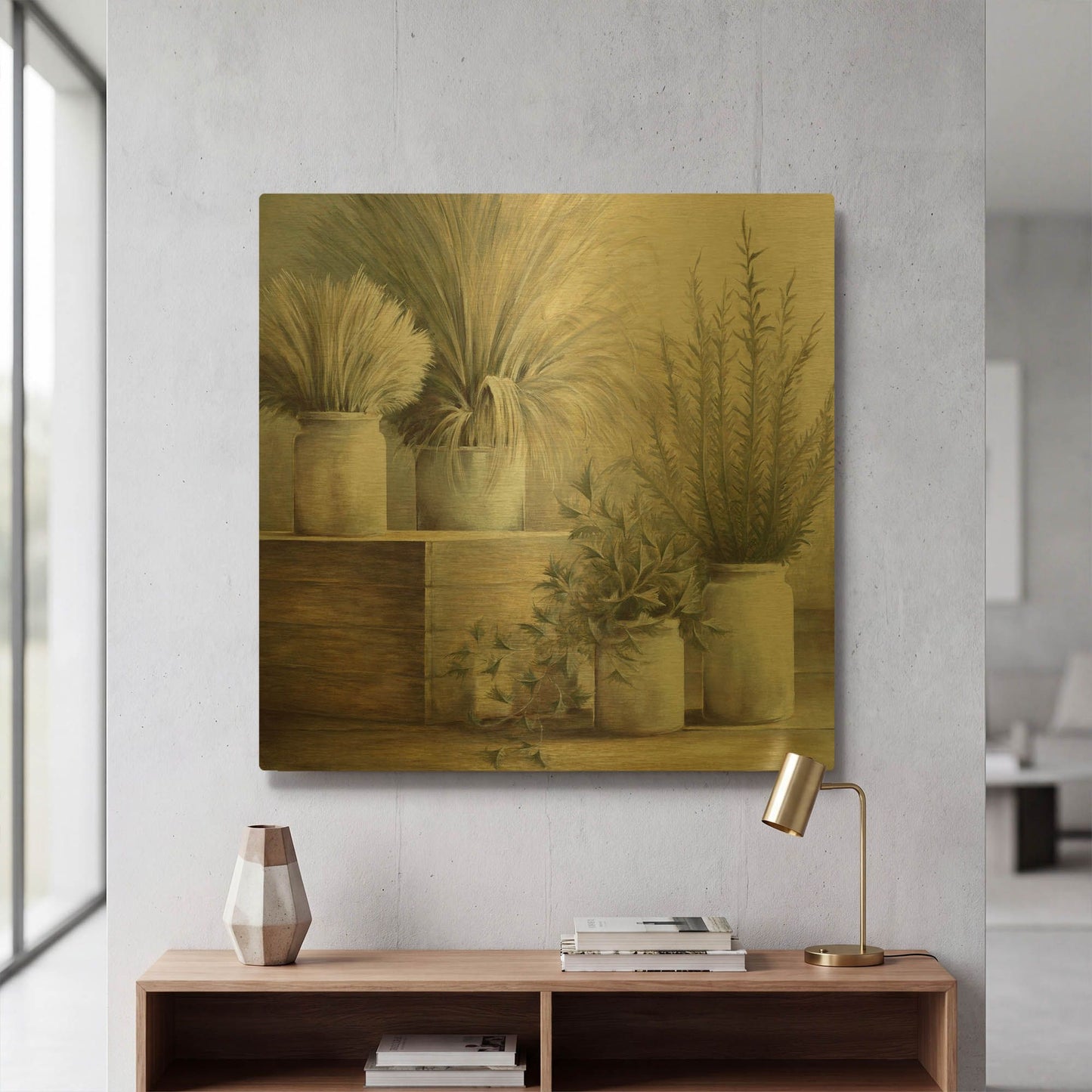 'Pretty Plants On Display' By White Ladder Gold Metal Wall Art