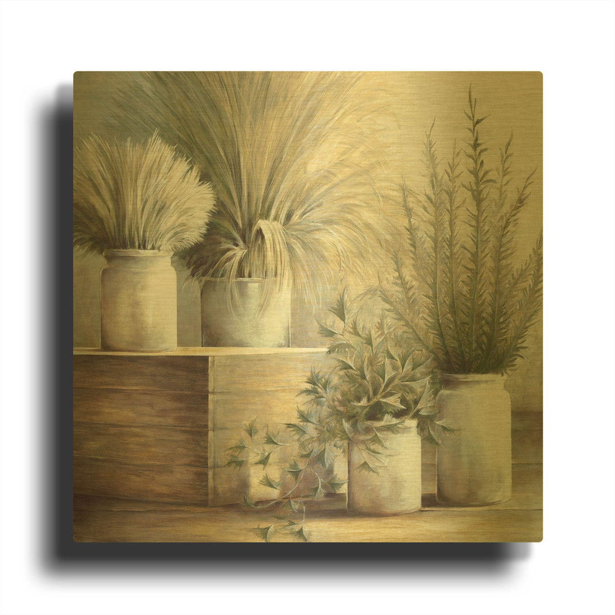 'Pretty Plants On Display' By White Ladder Gold Metal Wall Art