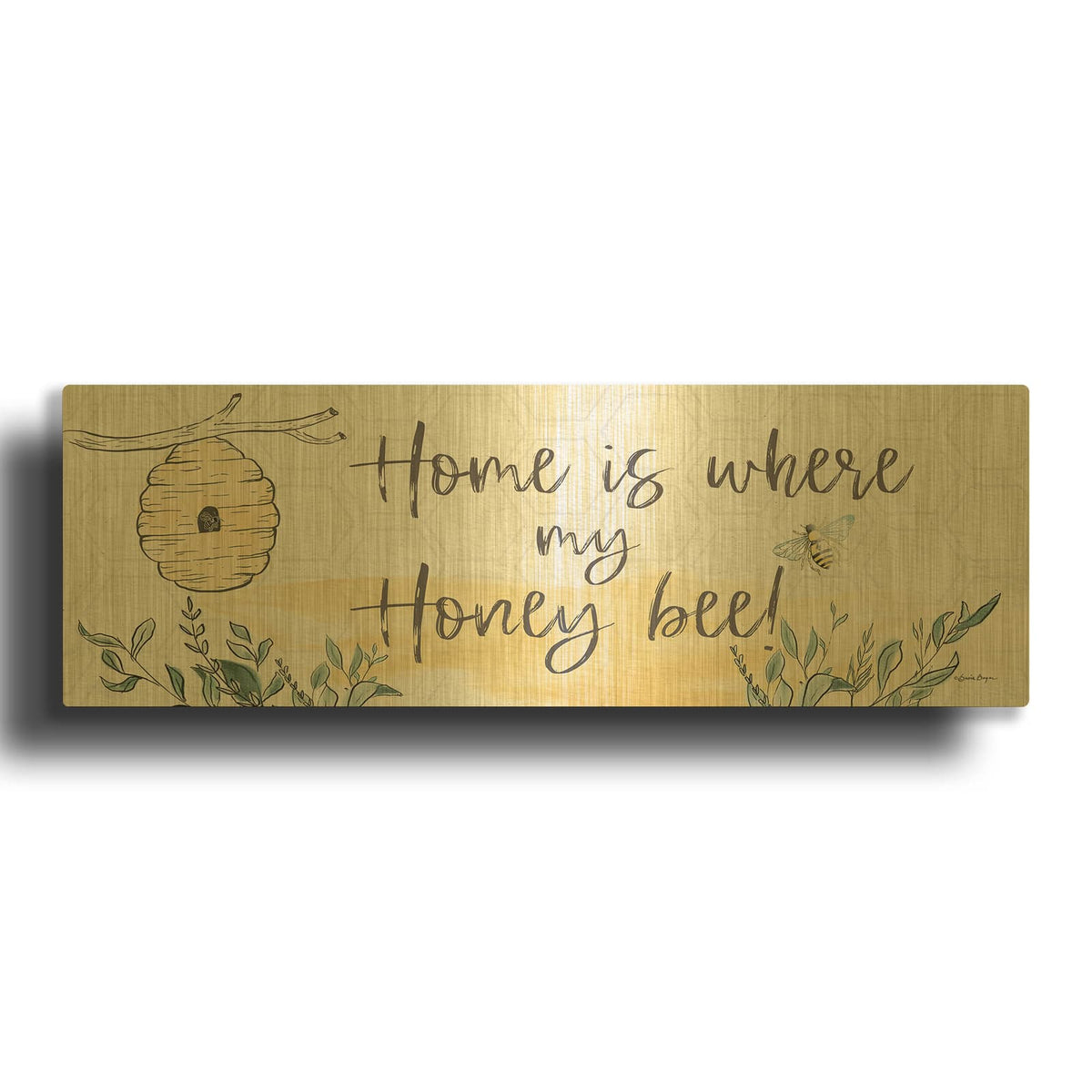 'Home Is Where My Honey Bee' By Susie Boyer Gold Metal Wall Art