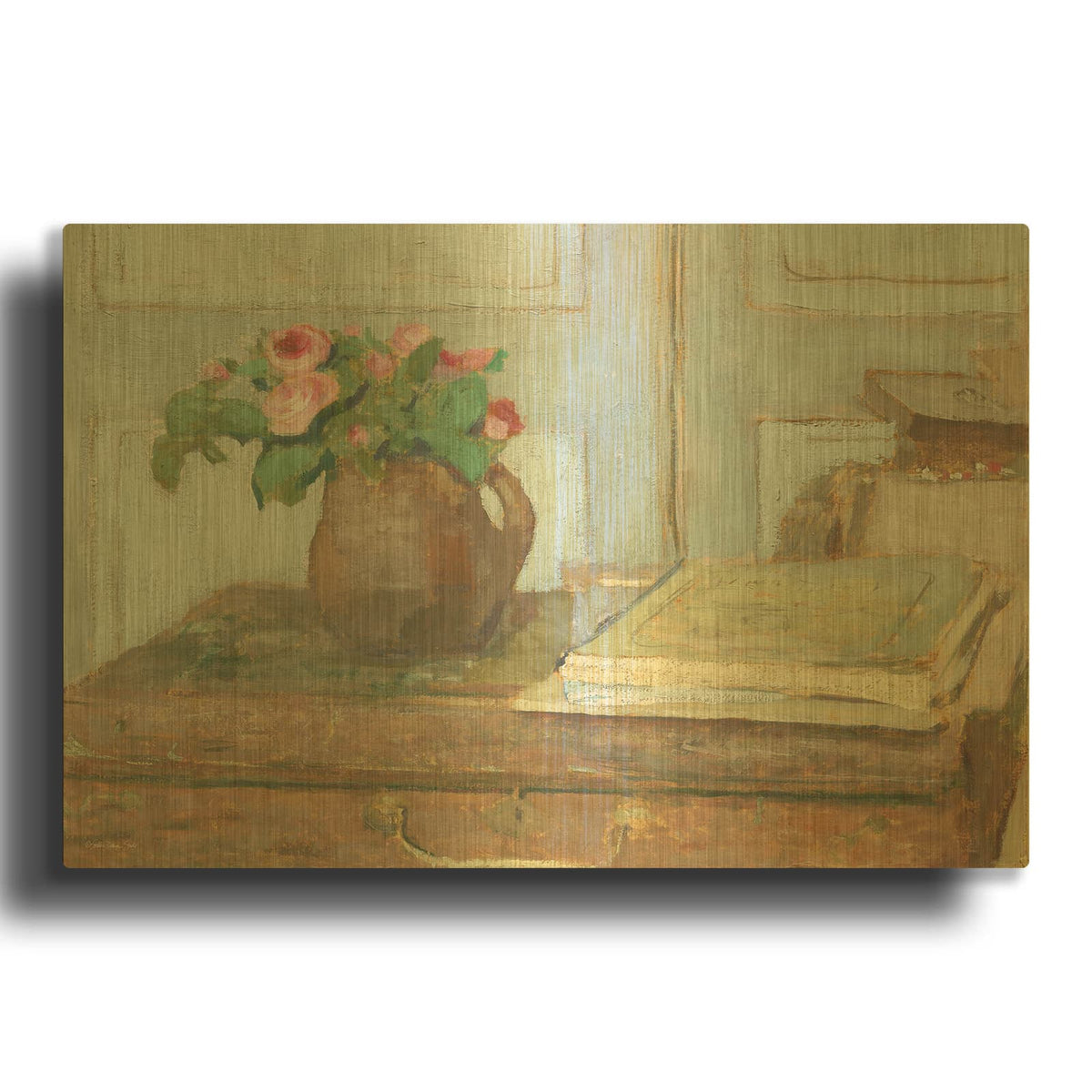 'Artist Pain Box With Flowers' By Stellar Design Studio Gold Metal Wall Art