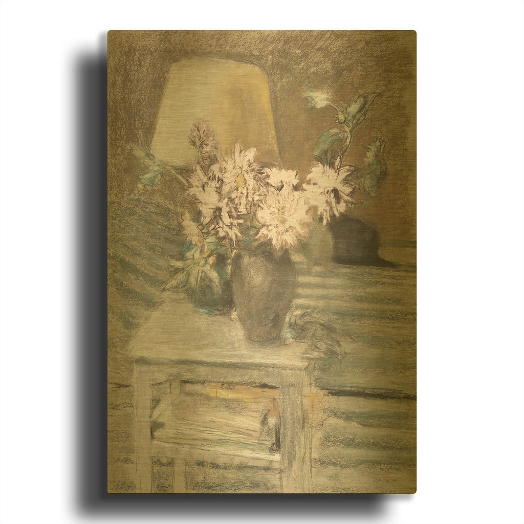 'Soft Floral In Vase' By Stellar Design Studio Gold Metal Wall Art
