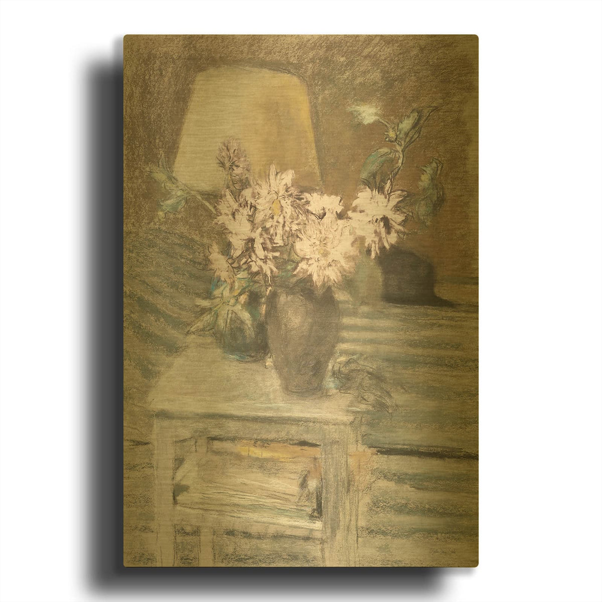 'Soft Floral In Vase' By Stellar Design Studio Gold Metal Wall Art