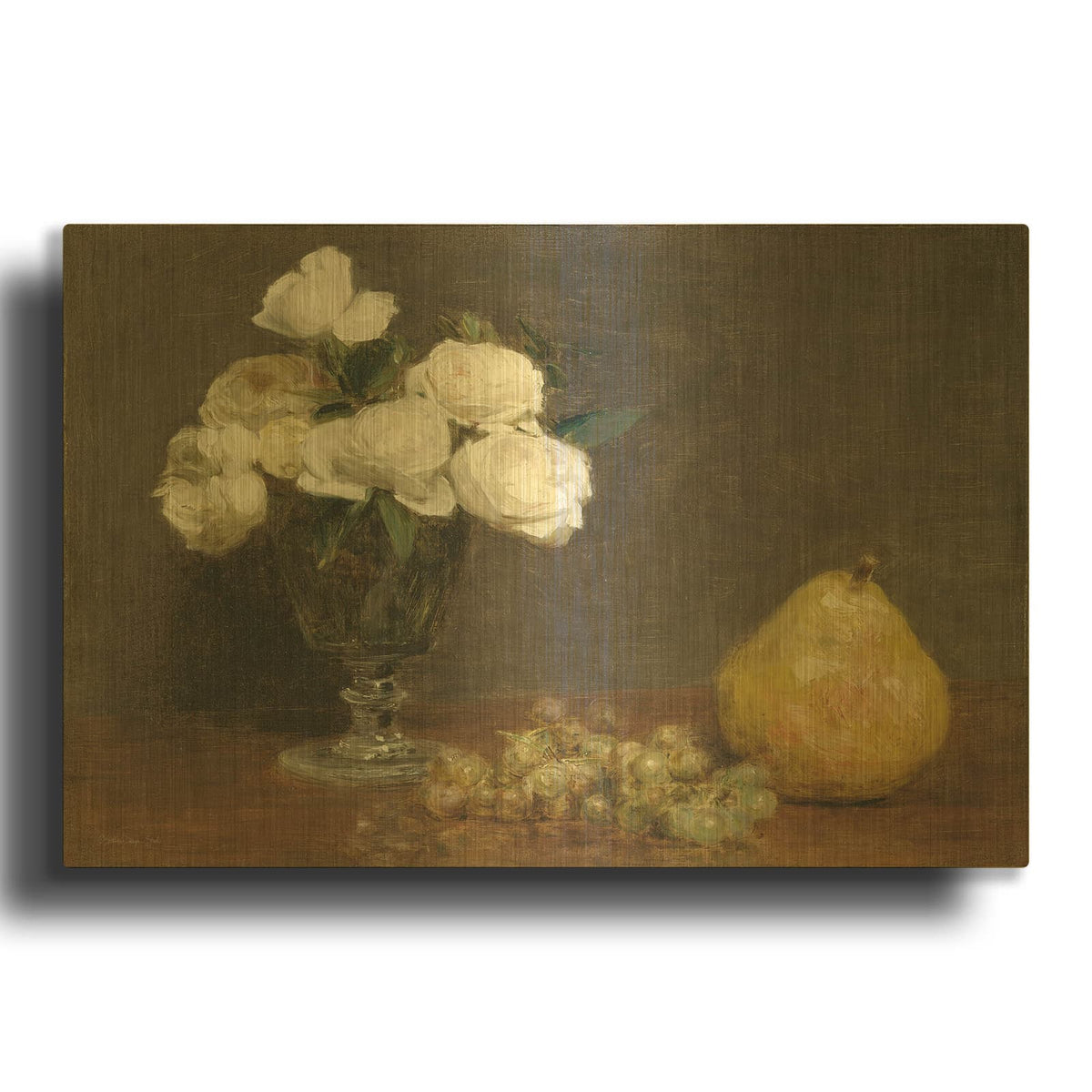 'White Roses And Fruit' By Stellar Design Studio Gold Metal Wall Art