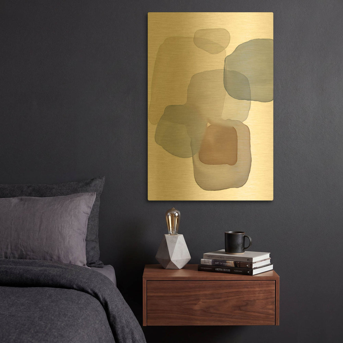 'Abstract Shapes 09' By Christov Art Gold Metal Wall Art