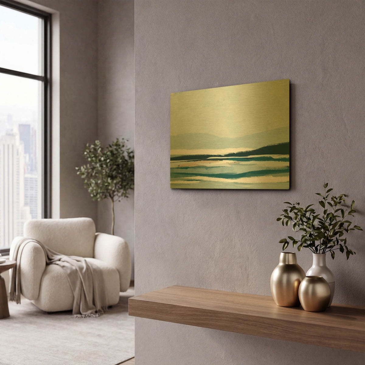 'Coastal Abstract 2' By Christov Art Gold Metal Wall Art