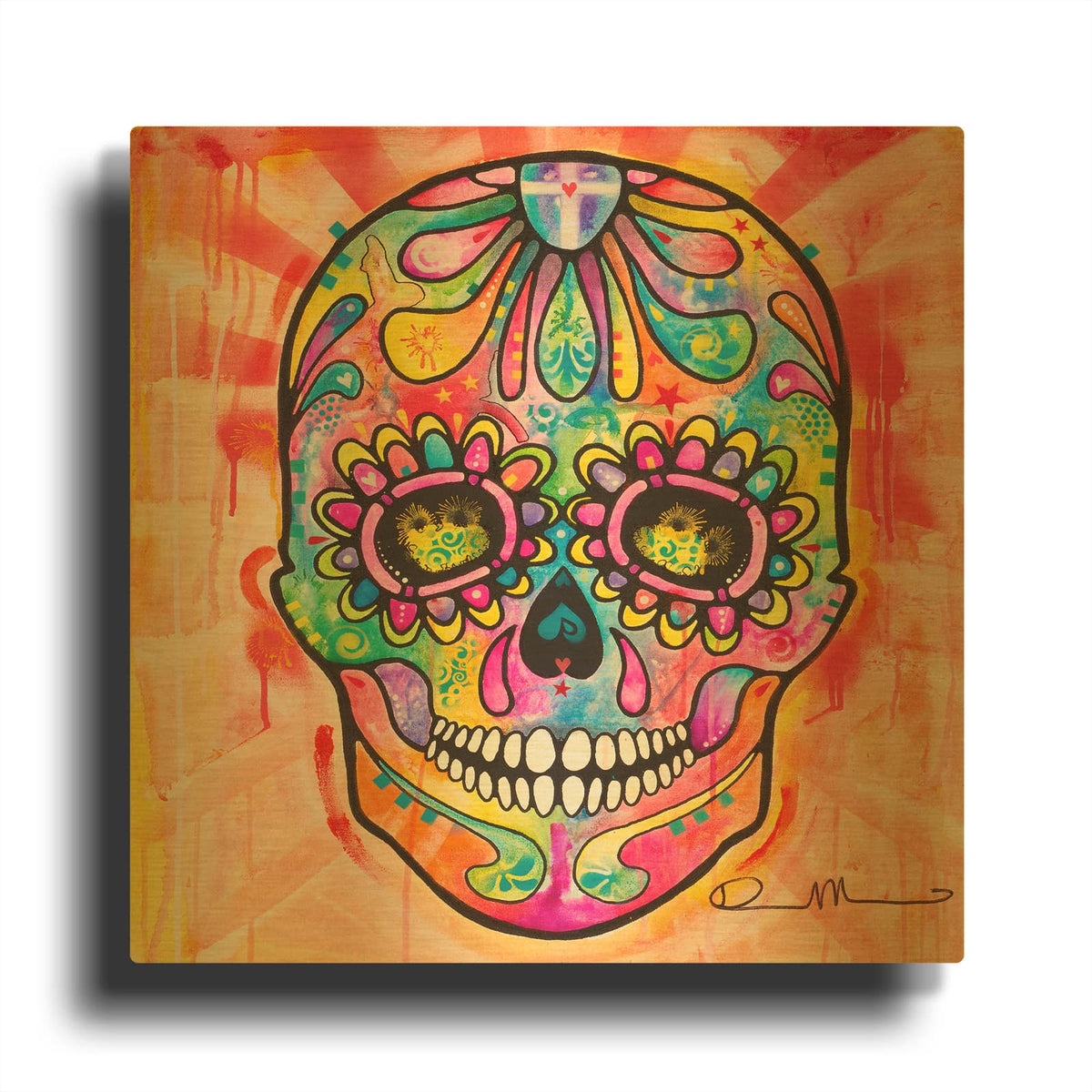 'Sugar Skull - Day of the Dead' By Dean Russo Gold Metal Wall Art