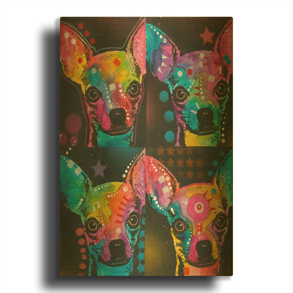 'Chihuahua 4 UP' By Dean Russo Gold Metal Wall Art