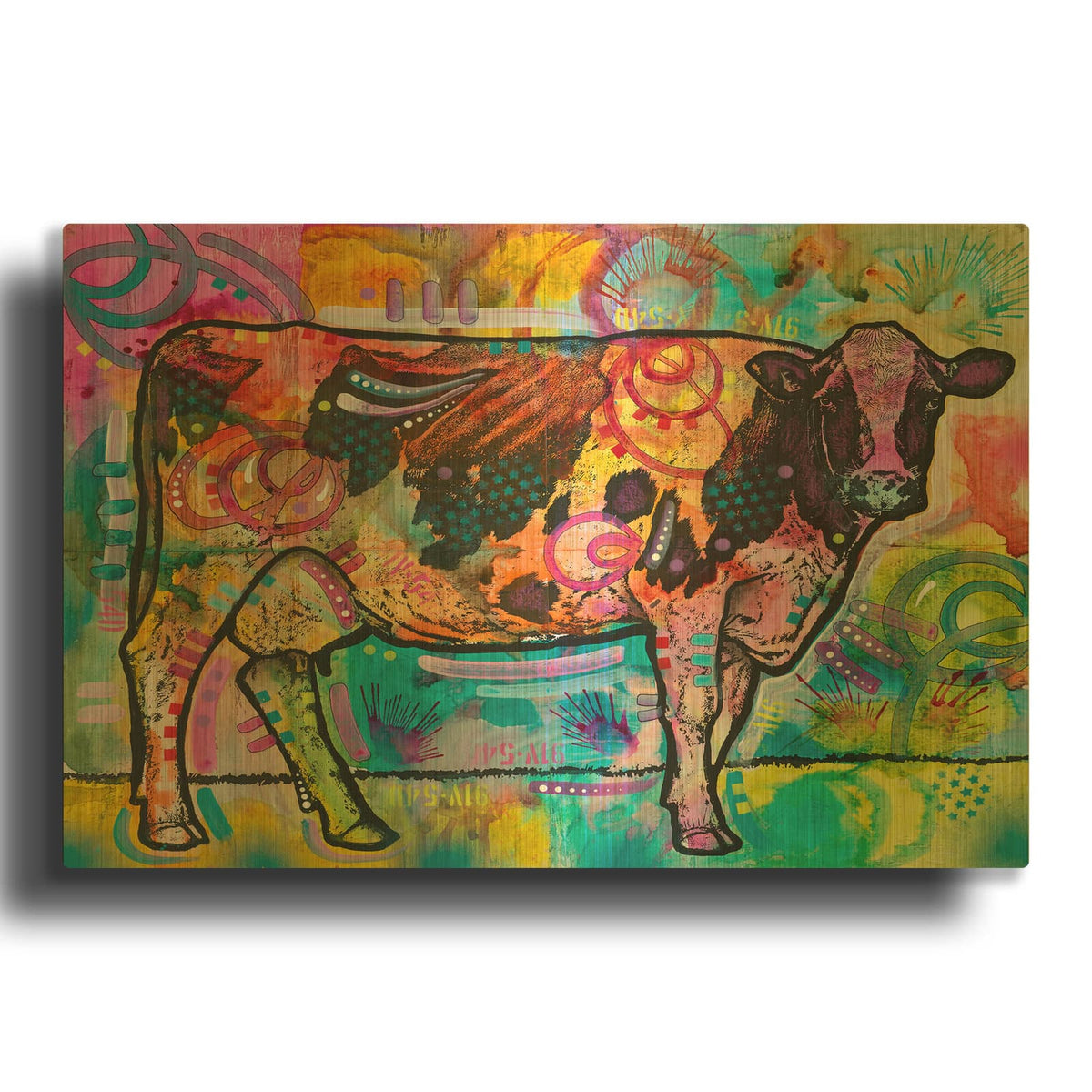 'Cow - Mooove Over Rover' By Dean Russo Gold Metal Wall Art