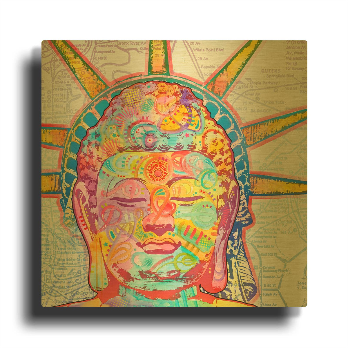 'Buddha Liberty' By Dean Russo Gold Metal Wall Art