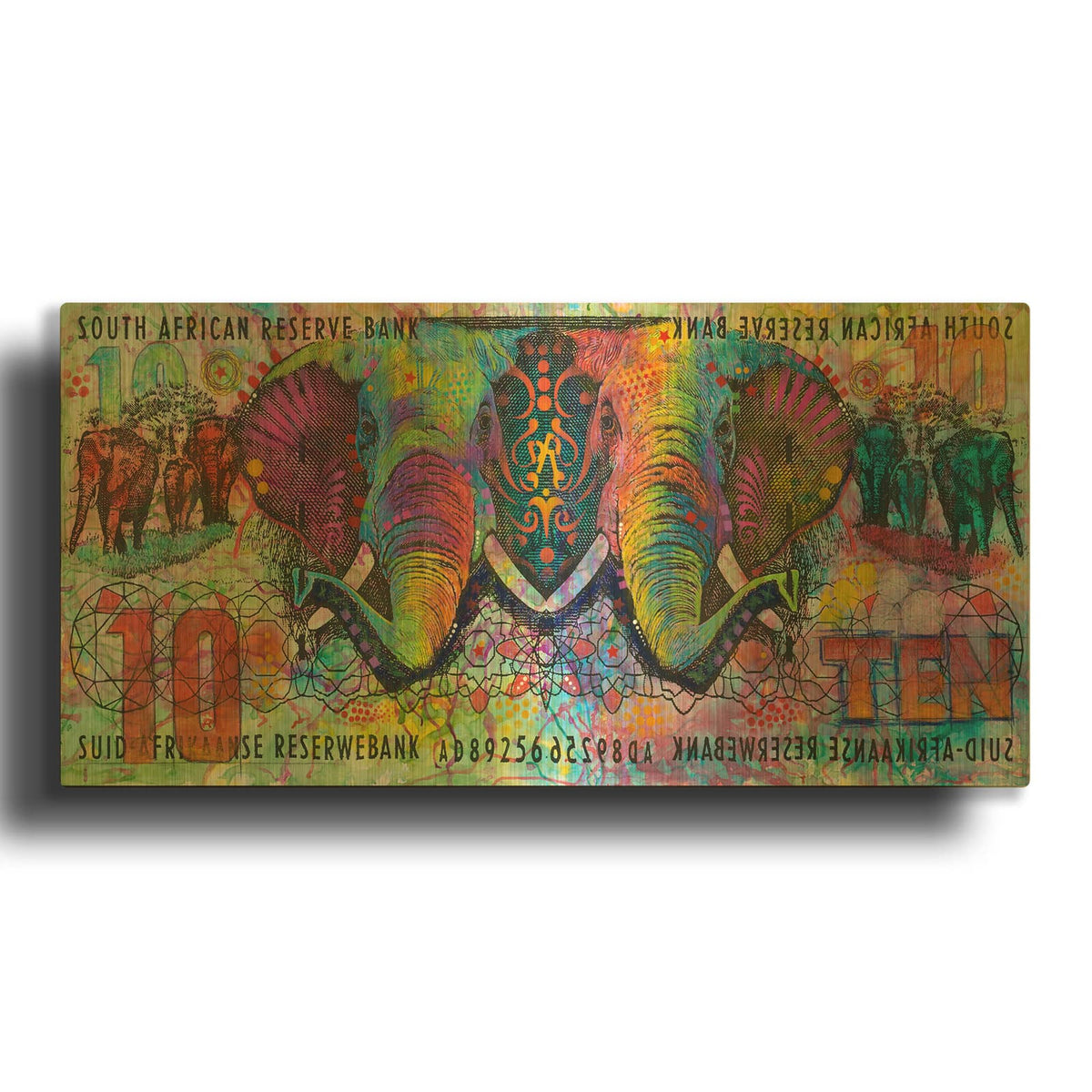 'Elephants' By Dean Russo Gold Metal Wall Art