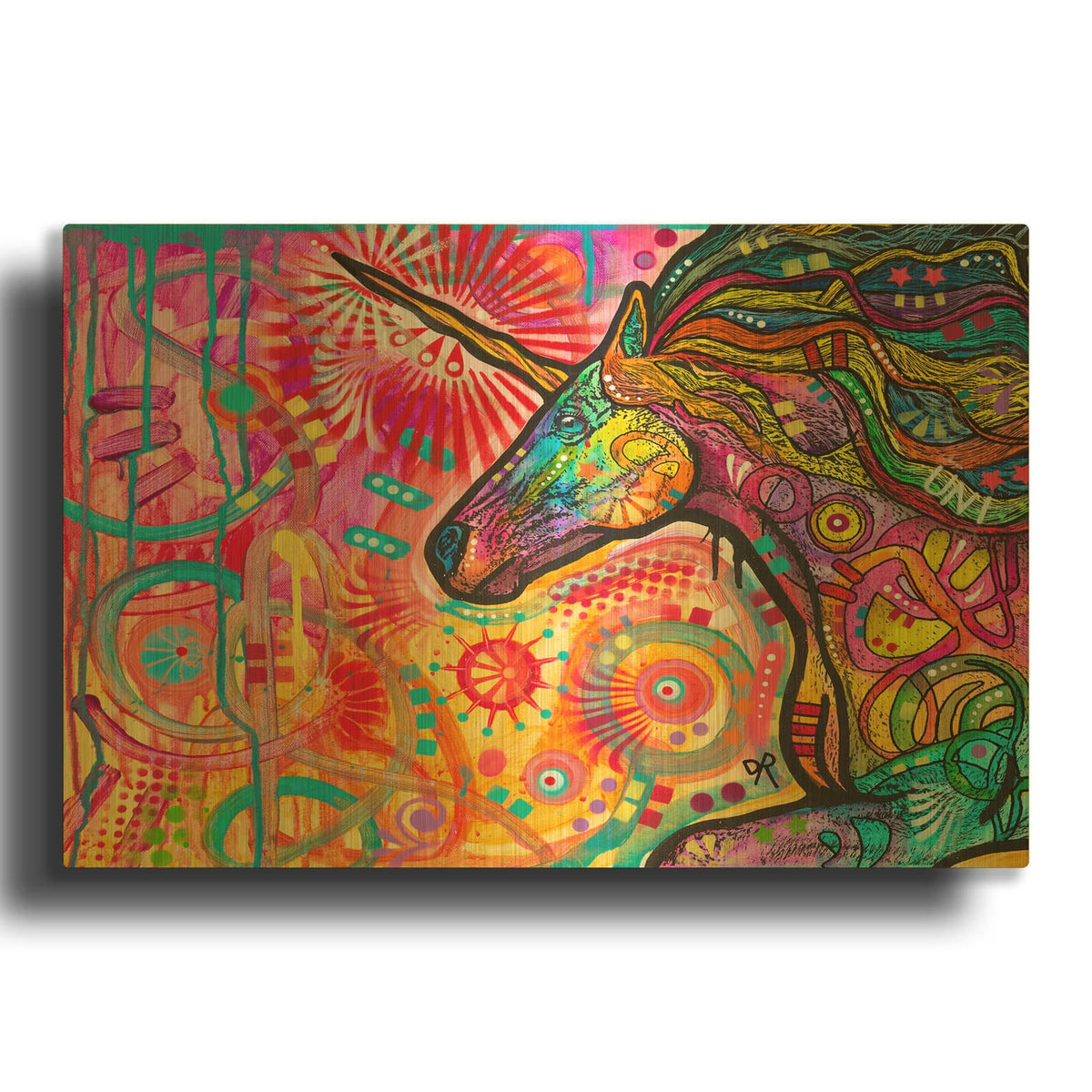 'Rainbow Unicorn' By Dean Russo Gold Metal Wall Art