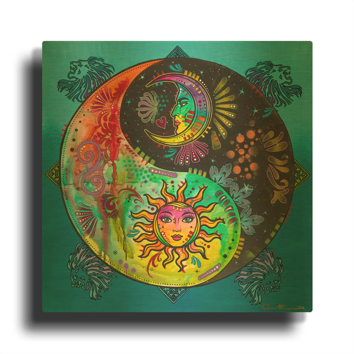 'Yin Yang - Sun and Moon' By Dean Russo Gold Metal Wall Art