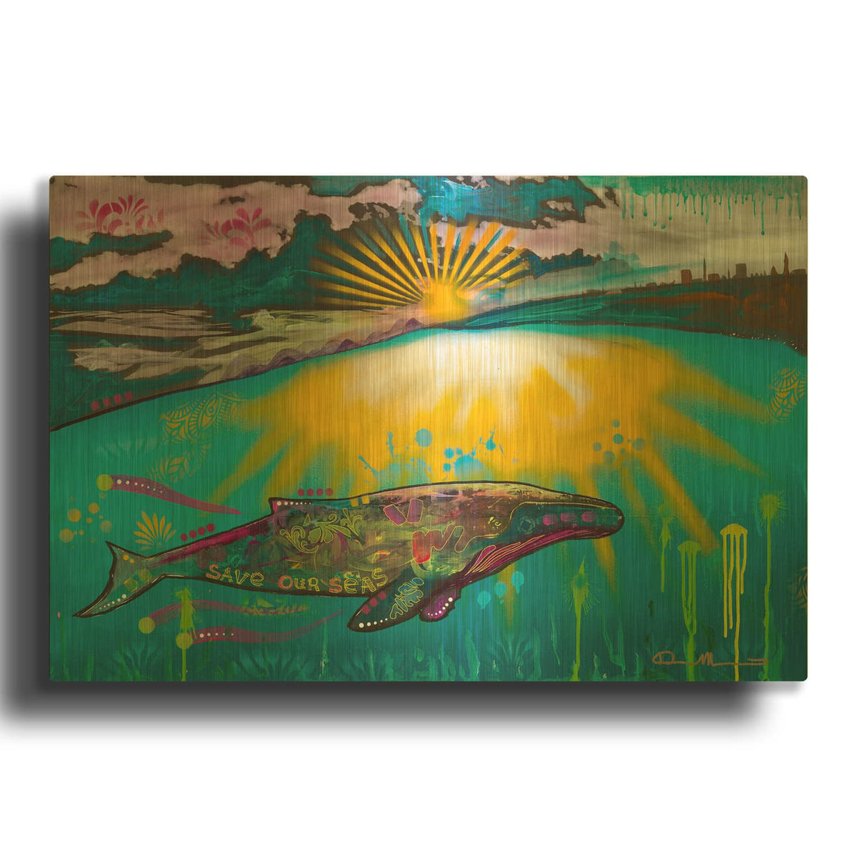'Save our Seas 2' By Dean Russo Gold Metal Wall Art