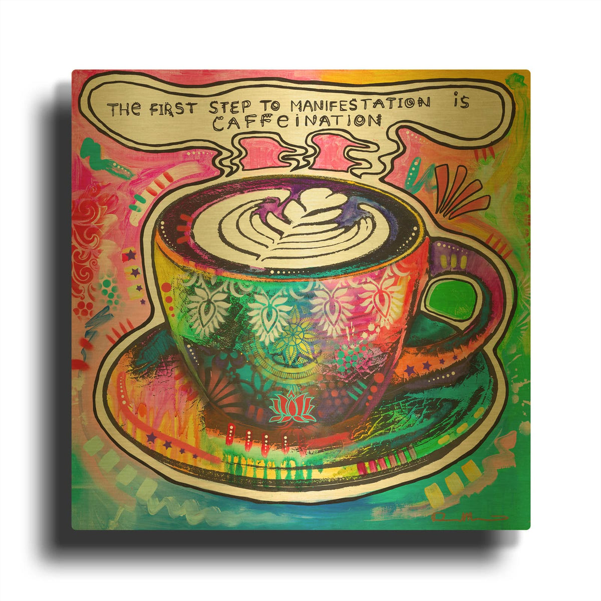 'Caffeination' By Dean Russo Gold Metal Wall Art