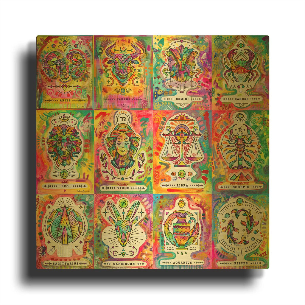 'Zodiac Calendar' By Dean Russo Gold Metal Wall Art