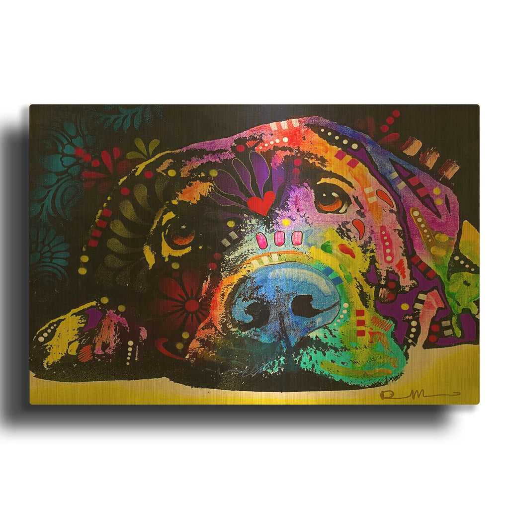 'Lying Lab 2' By Dean Russo Gold Metal Wall Art