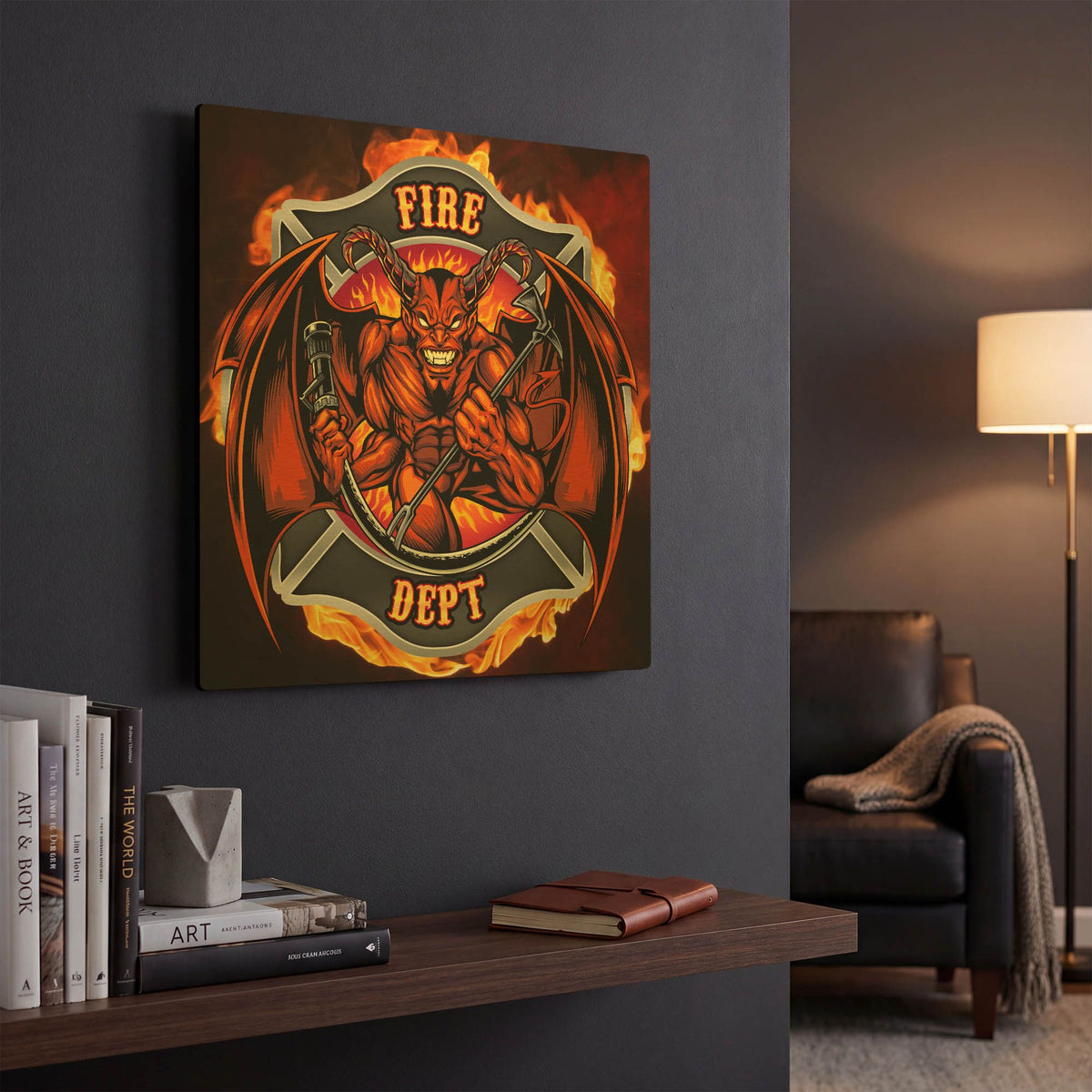 'Devil Fire Department Logo' By Flyland Designs Gold Metal Wall Art
