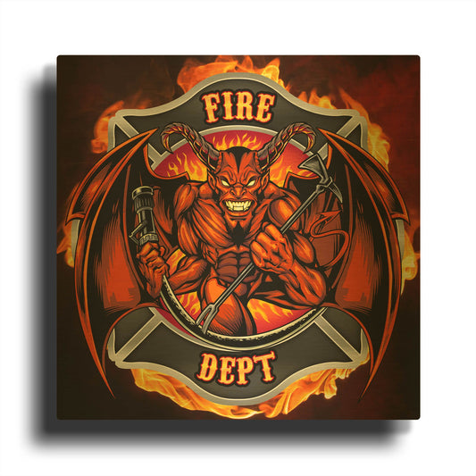 'Devil Fire Department Logo' By Flyland Designs Gold Metal Wall Art