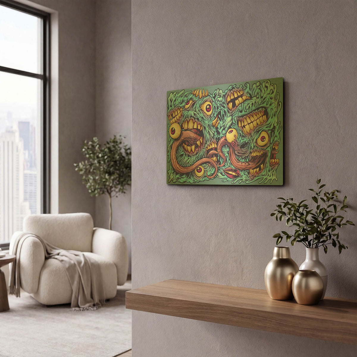 'Eyeballs and Teeth Pattern' By Flyland Designs Gold Metal Wall Art