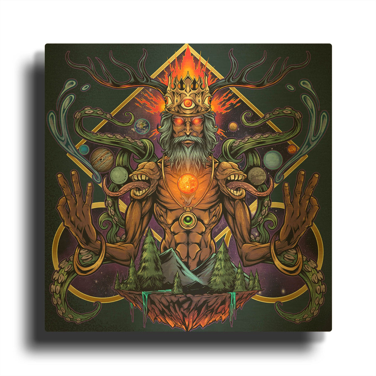 'Psychedelic Meditating Mystic' By Flyland Designs Gold Metal Wall Art