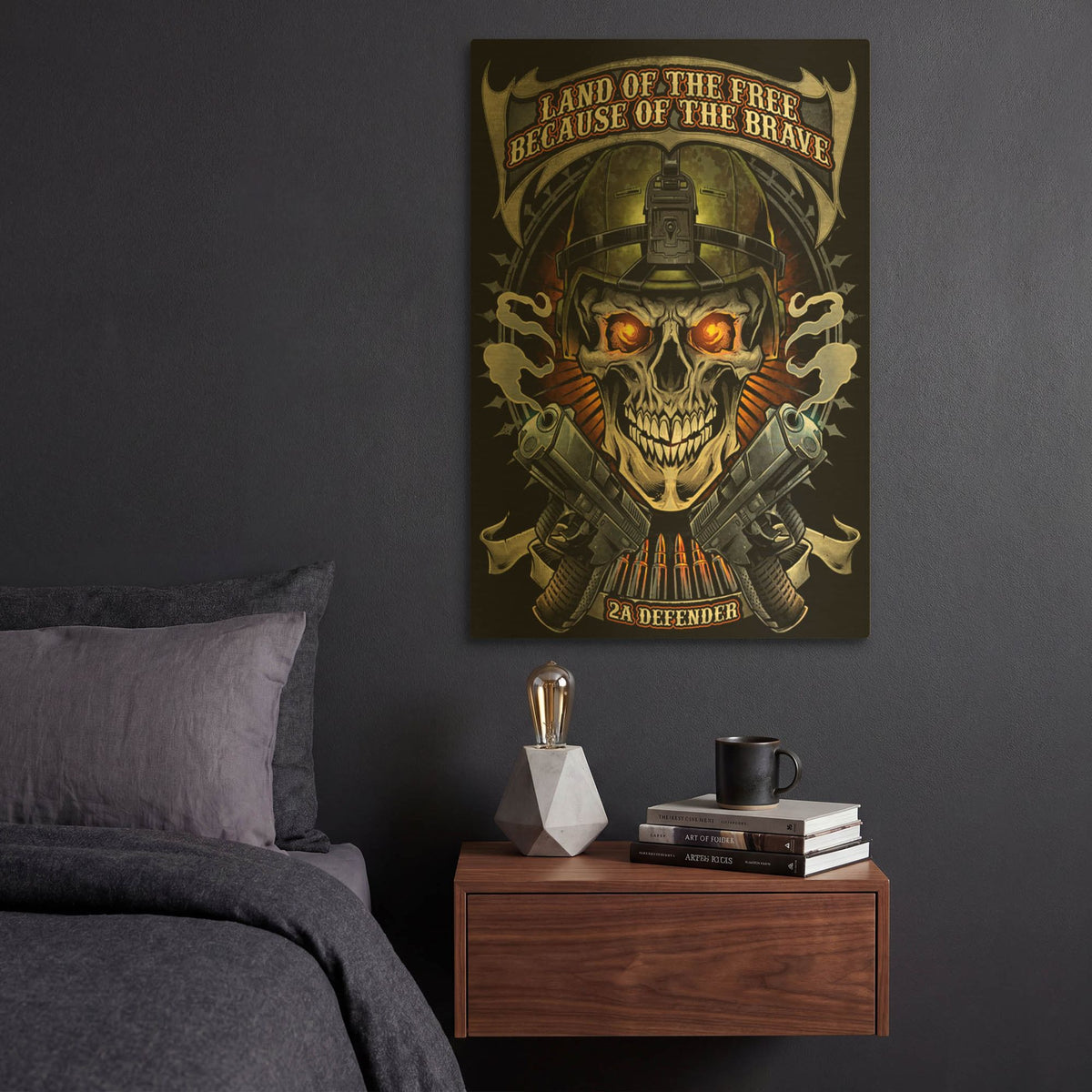 'Skull Soldier and Guns' By Flyland Designs Gold Metal Wall Art